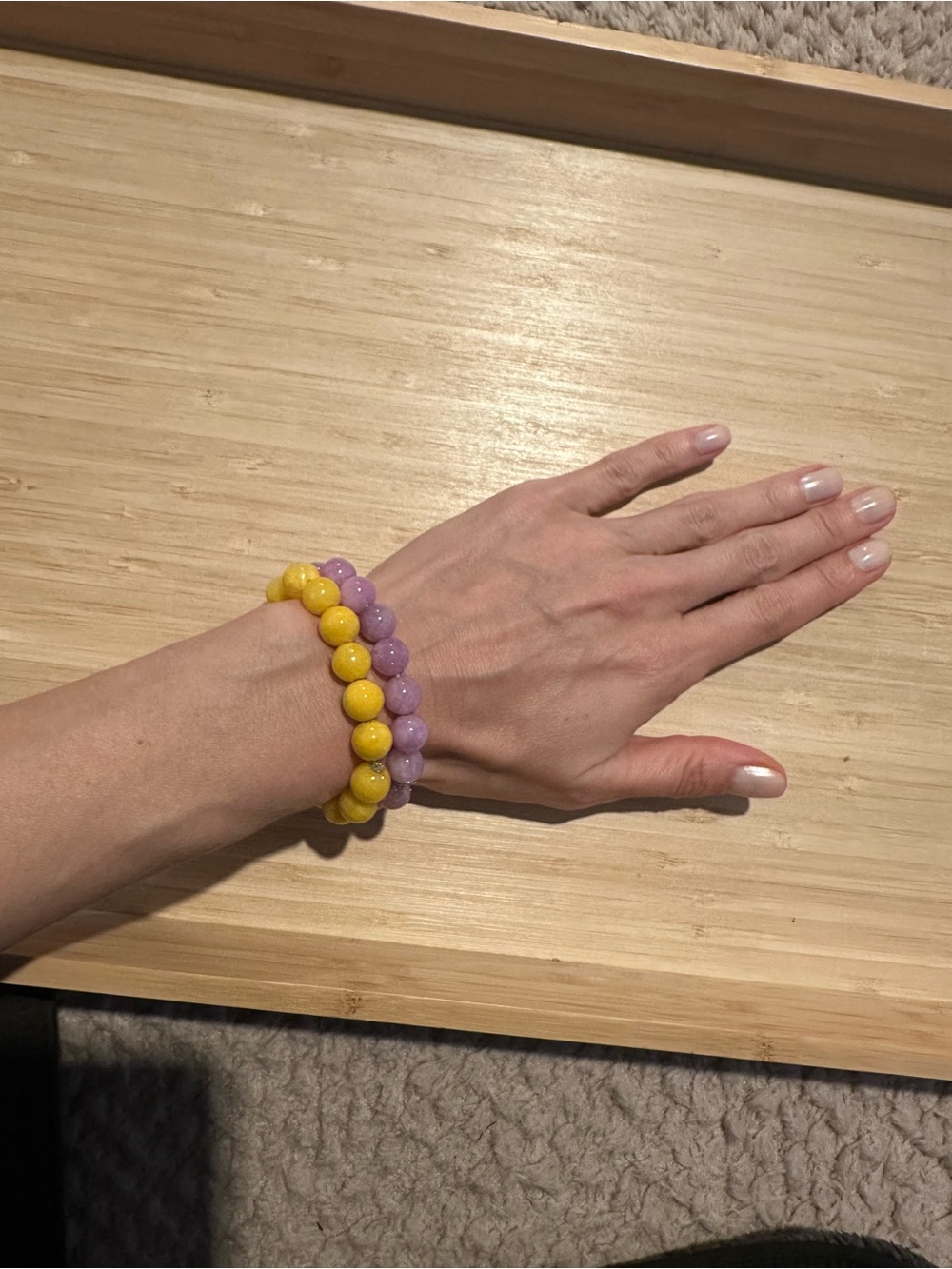 Purple and Yellow Beaded Stretch Bracelets - Set of 2 Natural stones